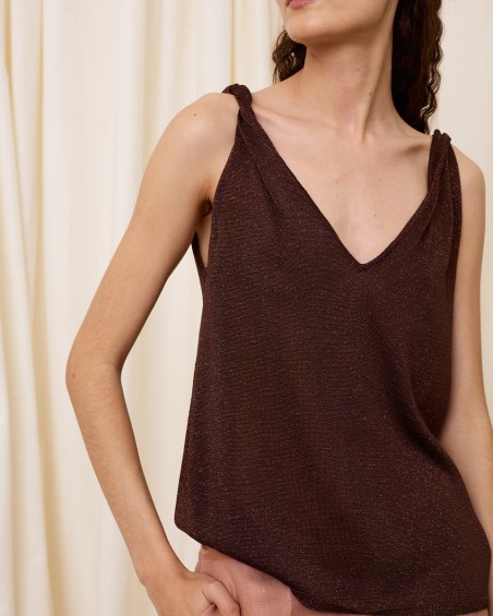 Top de lurex escote pico chocolate 6661