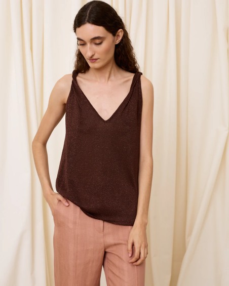 Top de lurex escote pico chocolate 6661