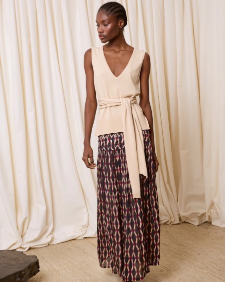 Top de punto con lazo beige 7741