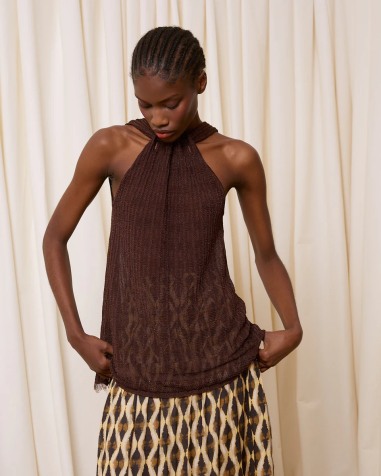Top halter lurex chocolate 6632