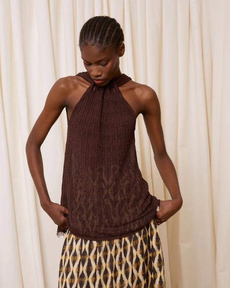 Top halter lurex chocolate 6632