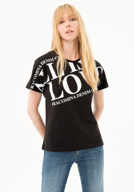 T-SHIRT WITH LETTERING PRINT BLACK FRACOMINA