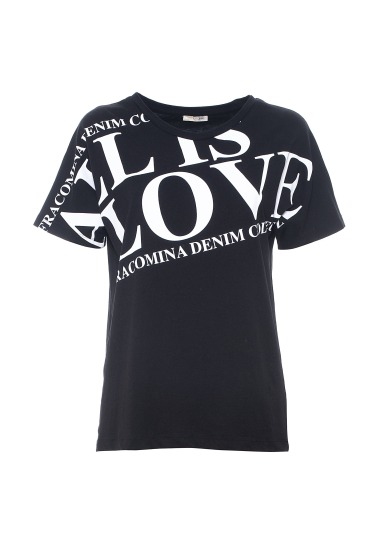 T-SHIRT WITH LETTERING PRINT BLACK FRACOMINA
