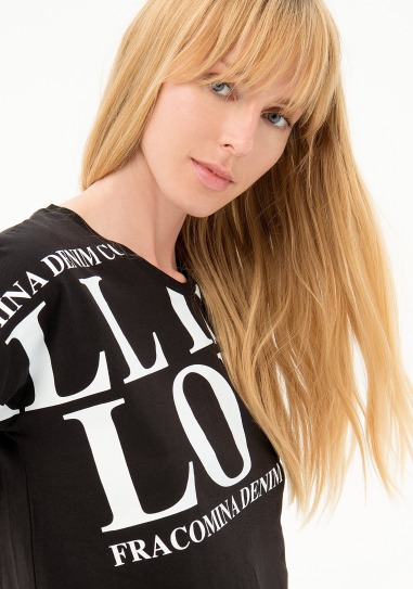 T-SHIRT WITH LETTERING PRINT BLACK FRACOMINA