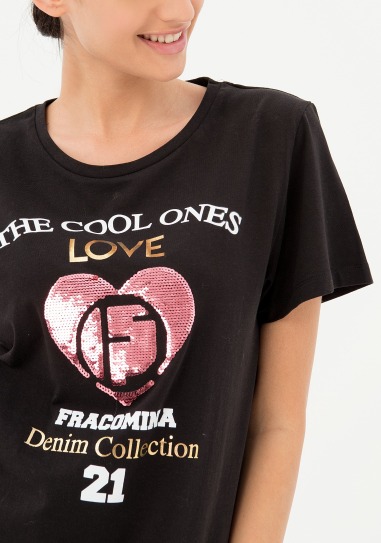 T-SHIRT WITH MULTICOLOR PRINT BLACK FRACOMINA
