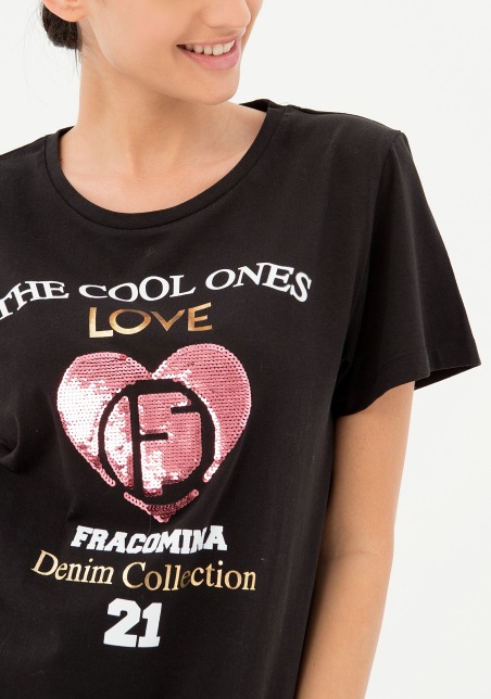 T-SHIRT WITH MULTICOLOR PRINT BLACK FRACOMINA