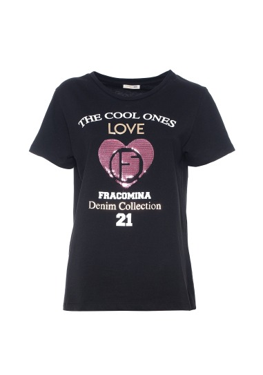 T-SHIRT WITH MULTICOLOR PRINT BLACK FRACOMINA