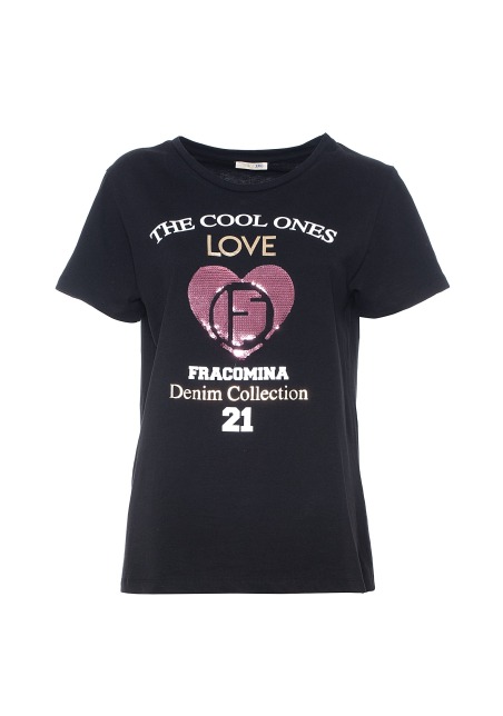 T-SHIRT WITH MULTICOLOR PRINT BLACK FRACOMINA