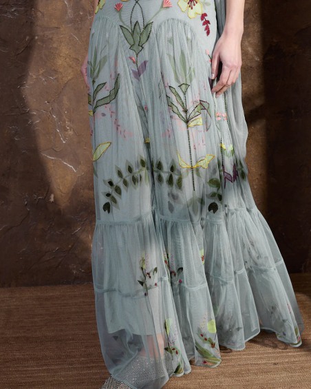 Falda de tul bordada gris azulado 6482-648  ( PREVENTA)