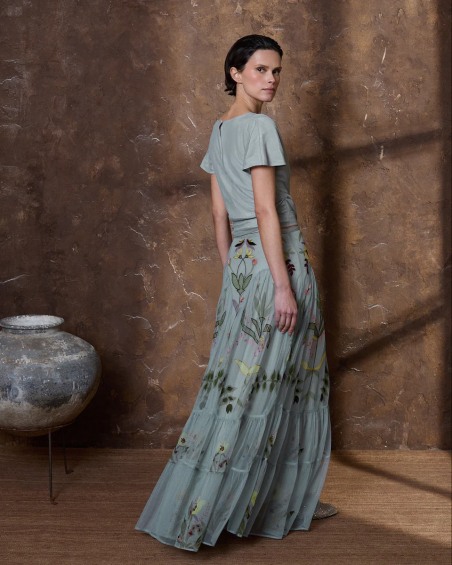 Falda de tul bordada gris azulado 6482-648  ( PREVENTA)