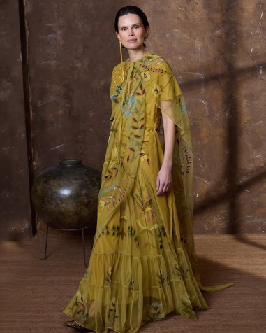 Falda de tul bordada mostaza 6482-648  ( PREVENTA)