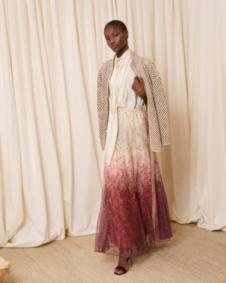 Falda de tul con florecitas teja 6492-649 ( PREVENTA)