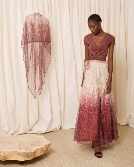 Falda de tul con florecitas teja 6492-649 ( PREVENTA)