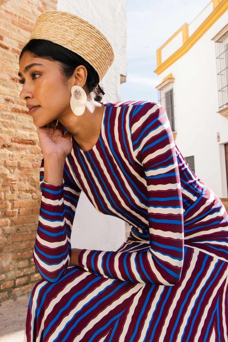 Vestido Erry rayas Colour Nude 2