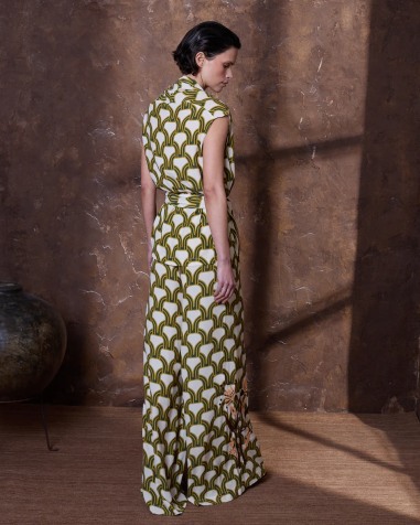 Top verde de viscosa estampado y bordado 4274-320 ( solo venta conjunto con pantalon)