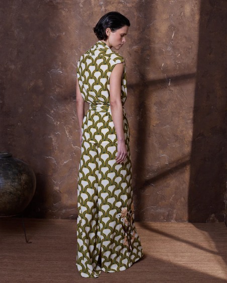 Top verde de viscosa estampado y bordado 4274-320 ( solo venta conjunto con pantalon)