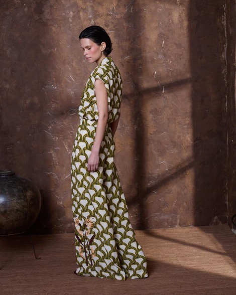 Pantalón palazzo verde estampado y bordado 4273-320 ( solo venta conjunto) 2