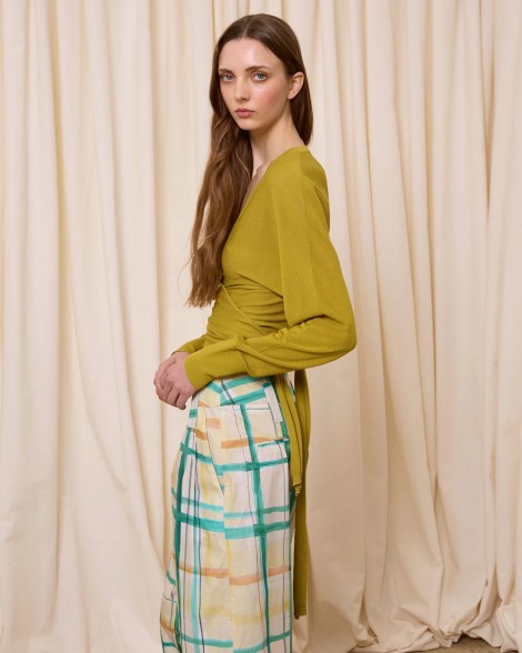 Chaqueta con lazada pistacho Is Coming de punto cruzada mujer 2