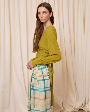 Chaqueta con lazada pistacho Is Coming de punto cruzada mujer