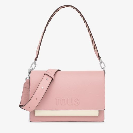 Bolso bandolera Tous Audree Saffiano rosa empolvado mediano