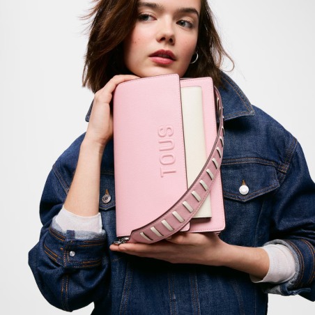 Bolso bandolera Tous Audree Saffiano rosa empolvado mediano
