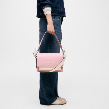 Bolso bandolera Tous Audree Saffiano rosa empolvado mediano