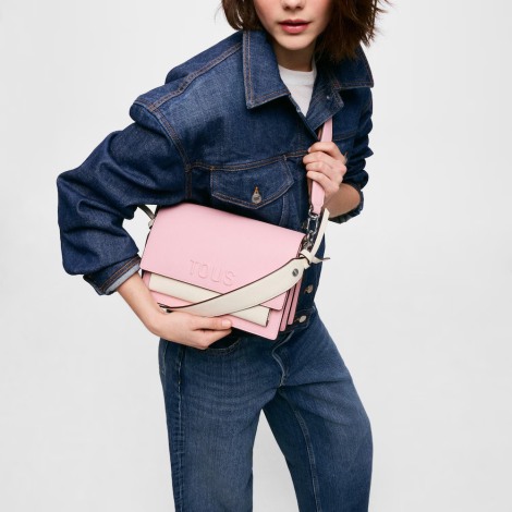 Bolso bandolera Tous Audree Saffiano rosa empolvado mediano 2