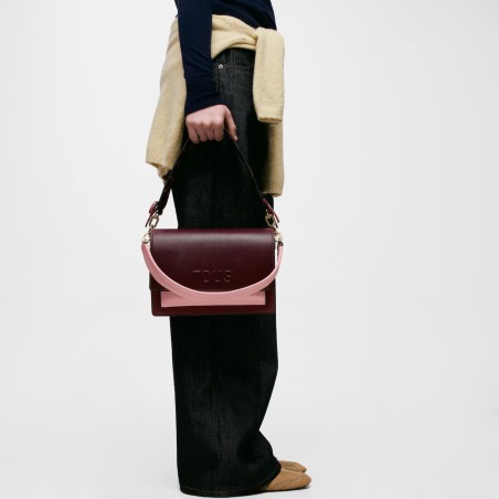 Bolso bandolera Tous Audree Saffiano burdeos mediano