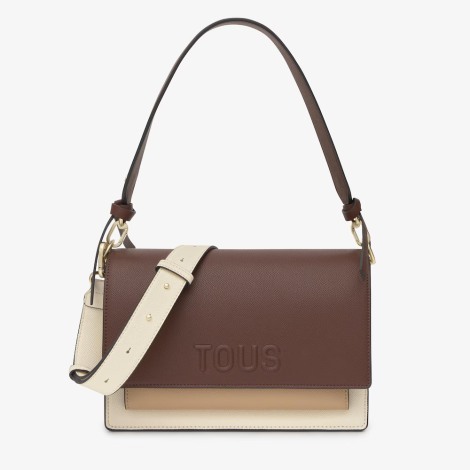 Bolso bandolera Tous Audree Saffiano beige mediano