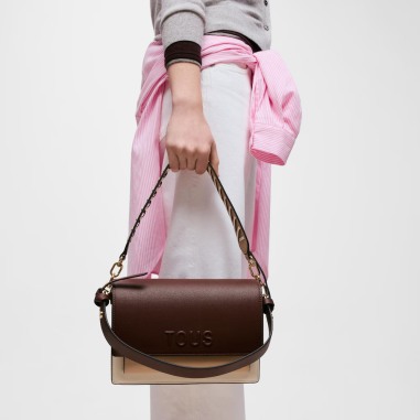 Bolso bandolera Tous Audree Saffiano beige mediano