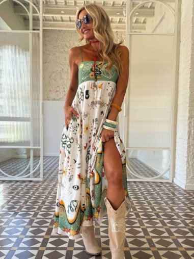 Vestido largo BRAMALUZ Camaleónica estampado fantasía