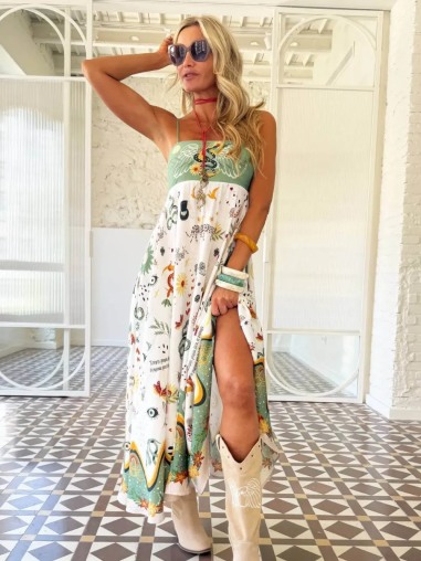 Vestido largo BRAMALUZ Camaleónica estampado fantasía