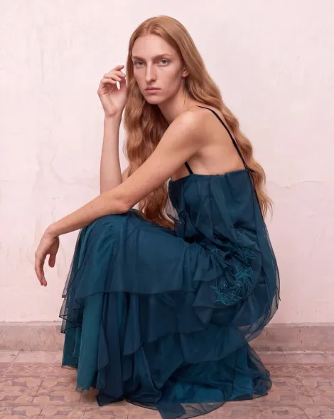Vestido de tul azul 6491( solo venta con chal a juego) 2