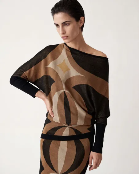 Jersey en jacquard de lurex dorado 6651(solo venta conjunto falda)