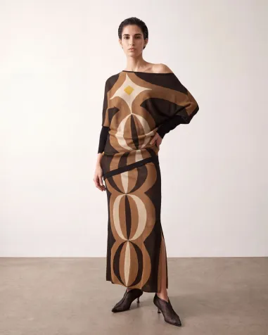 Jersey en jacquard de lurex dorado 6651(solo venta conjunto falda)