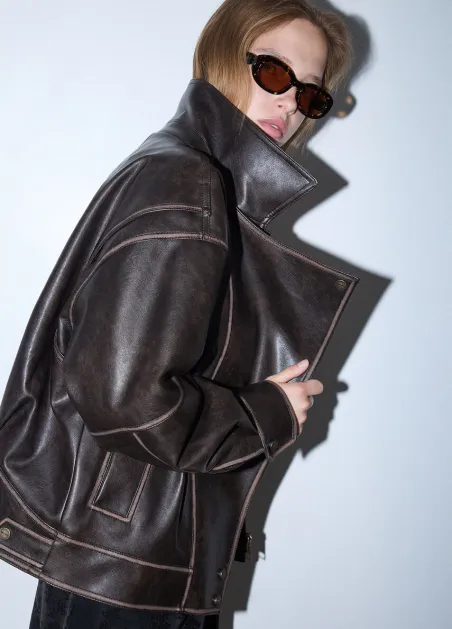 Bomber oversize en tejido revestido WF6194
