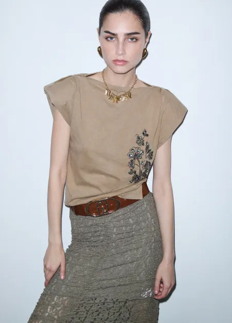 Top en jersey con bordado WF6245