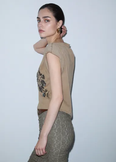 Top en jersey con bordado WF6245