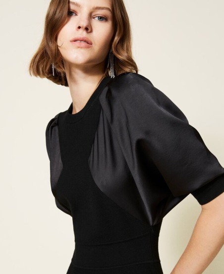 Vestido de punto y raso con logotipo 3151