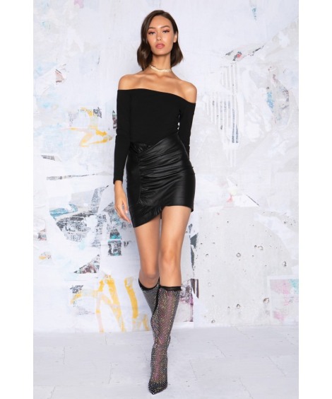 RUCHED LEATHER SKIRT