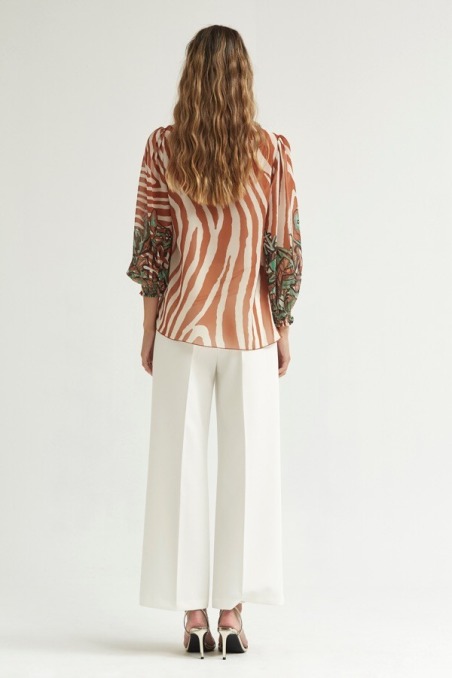 Blusa de gasa estampada manga farol RECOL