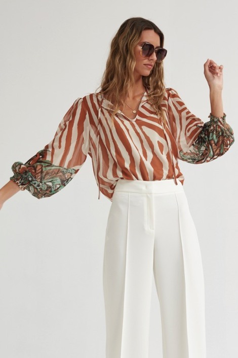 Blusa de gasa estampada manga farol RECOL