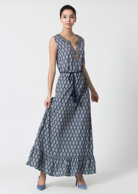 Dress rossana Long dress with deep neckline and retrò print