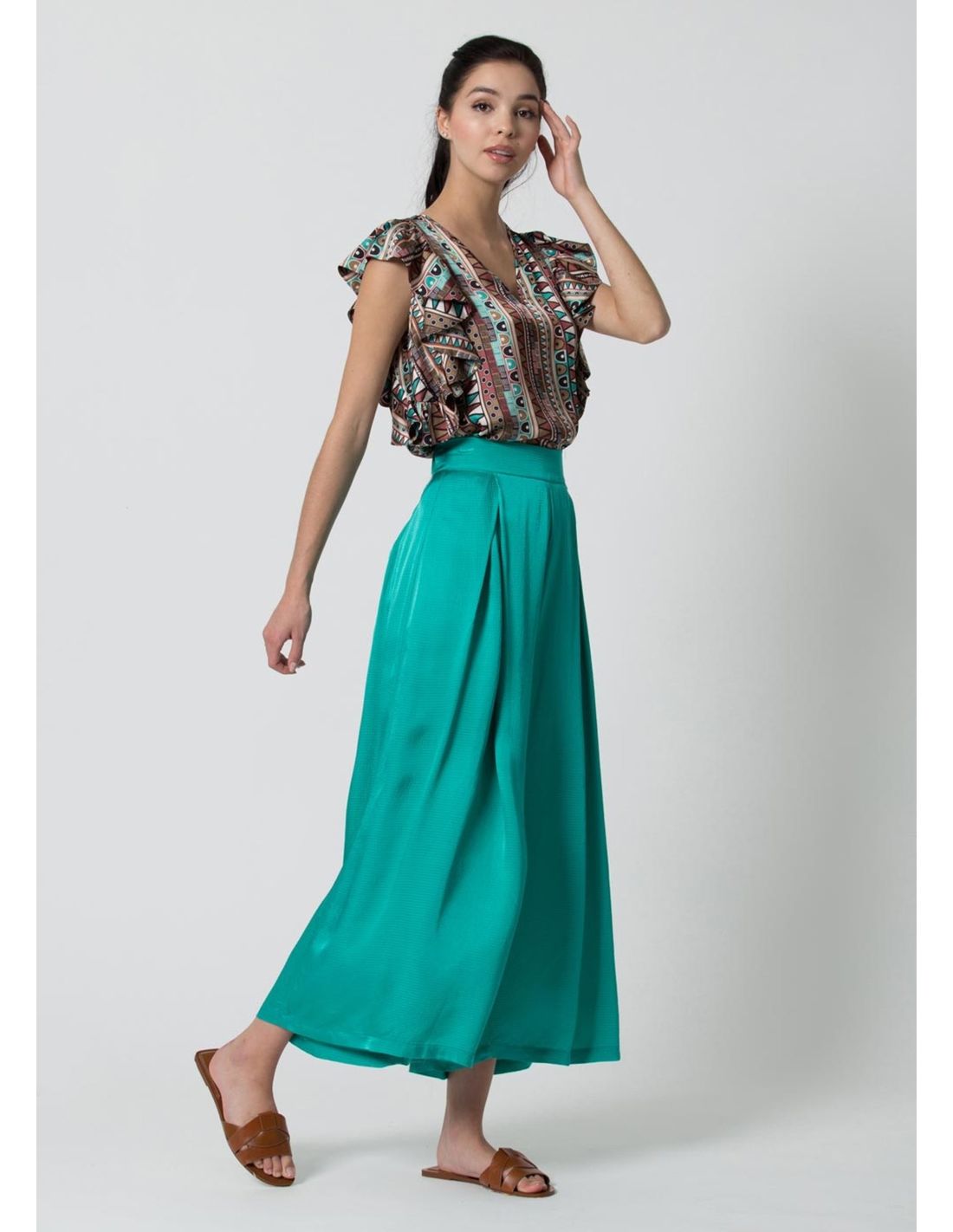 Blouse karen Sleeveless blouse with ruffles and retro print 2