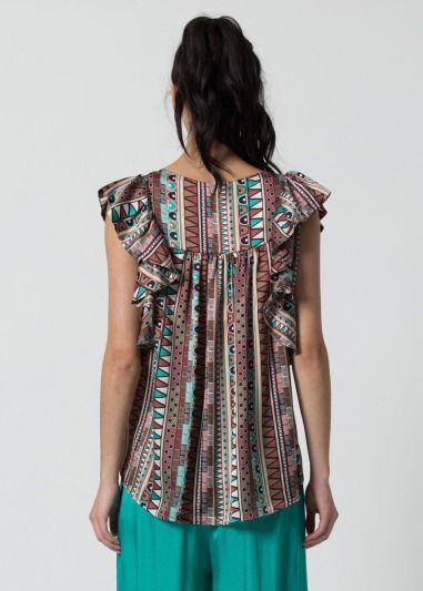 Blouse karen Sleeveless blouse with ruffles and retro print
