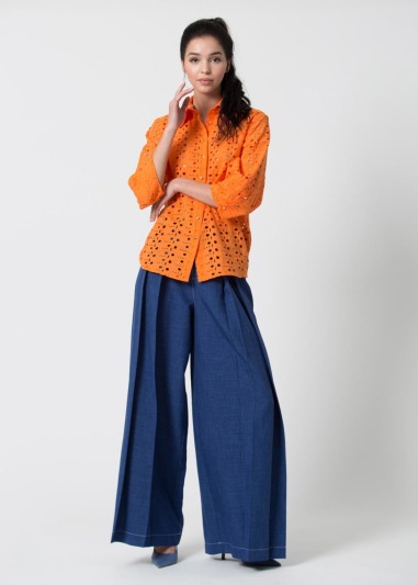 Shirt fenath 3/4 sleeve shirt with cut-out fabric