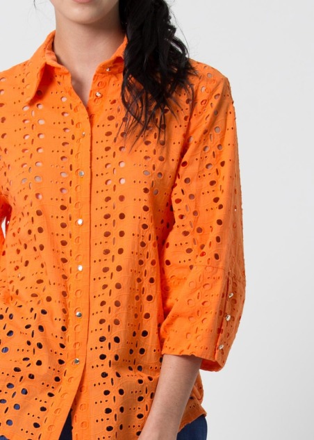 Shirt fenath 3/4 sleeve shirt with cut-out fabric