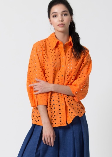 Shirt fenath 3/4 sleeve shirt with cut-out fabric