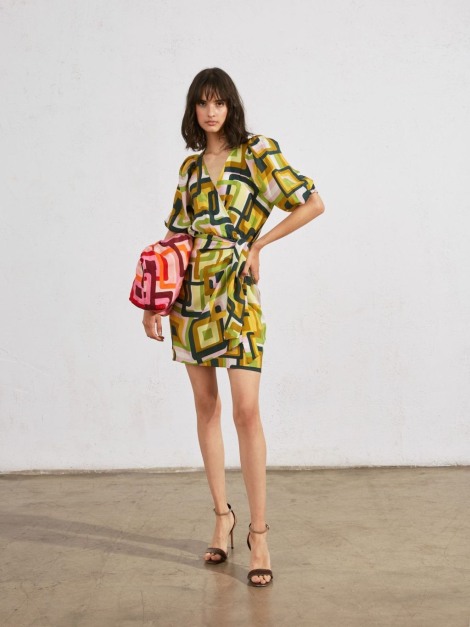 Vestido corto estampado retro verde 615.2044