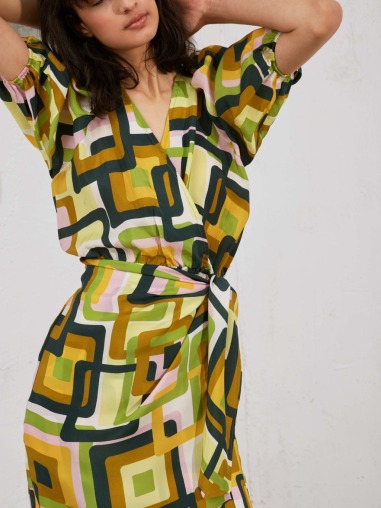 Vestido corto estampado retro verde 615.2044